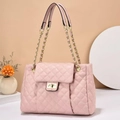 Elegant quilted pink shoulder bag with gold chain strap and turn-lock closure - Pink