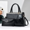 Elegante set da 2 pezzi borsa a mano e pochette in pelle PU nera a grana litchi - Nero