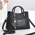 Black pleated faux leather tote bag with Fashion Queen logo and adjustable strap - Black