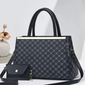 Classic black patterned tote bag set with clover print and metallic gold hardware details - Black