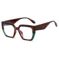 Lunettes de soleil carrées écaille de tortue avec détails contrastés vert transparent - Haut Léopard Bas Monture Verte Verres Transparents