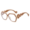 Oversized two-tone square glasses with wavy hollow temples and blue light filter lenses - Khaki Frame Clear Lens