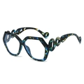 Montatura per occhiali squadrata oversize moderna in tartaruga blu con aste a catena decorate - Montatura Granulosità di Pietra Blu Lente Bianca