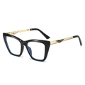 Occhiali anti luce blu cat eye con montatura nera e stanghette in metallo dorato traforato - Montatura Nera Lenti Trasparenti