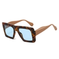 Occhiali da sole quadrati oversize alla moda con montatura tartarugata e lenti blu - Montatura Leopardata Lente Blu