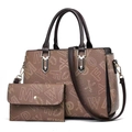 Brown graffiti print 3-piece bag set with tote bag and matching wallet in leather - Khaki with Coffee