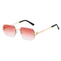 Polygonal rimless sunglasses with red gradient lenses and golden metal frame shown at 45-degree angle - Regular / Standard (Incl. 13% VAT) Gold Frame with Gradient Pink Lenses