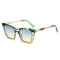 Cat-eye sunglasses with marble texture frames and gold floral engraved metal temples - Regular / Regular (VAT Included) Green Floral / Yellow Frame / Blue-Yellow Lenses
