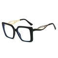 Eleganti occhiali quadrati oversize con montatura nera e stanghette dorate traforate - Nero Lucido