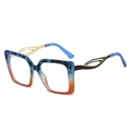 Fashionable oversized square glasses frame with blue orange gradient and gold metal temples - Blue Leopard Top Orange Bottom