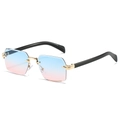 Lunettes de soleil carrées sans monture avec verres dégradés bleu-rose et pont en or - Standard / Monture Dorée Verre Bleu Rose