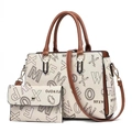 Set borsa tote e portafoglio con stampa graffiti in pelle PU beige e marrone - Crema e Giallo Terra