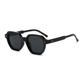 Classic black hexagonal sunglasses with stylish metal rivets and dark polarized lenses - Black Frame Grey Lens