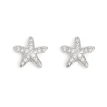 Macro shot of silver starfish stud earrings with sparkling pavé-set cubic zirconia detail - Starfish Shape Style (E21120094-Silver)