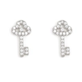 Detailed macro shot of luxury key-shaped silver earrings with sparkling zircon stones - Hollow Key Style (E21090061-Silver)