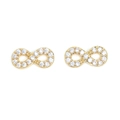 Detail of gold infinity stud earrings with micro-pave white cubic zirconia stones - Infinity Symbol Style (E21090051-Gold)