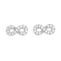 Detail of silver infinity earrings with pavé set cubic zirconia and polished finish - Infinity Symbol Style (E21090051-Silver)