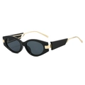 Black geometric cat-eye sunglasses with gold metal temples and dark grey lenses - Regular / Black Frame Grey Lens