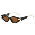 Cat-eye sunglasses with thick black frames and vintage brown lenses shown in a 45-degree angle - Regular / Black Frame Tea Lens