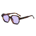 Tortoise shell square sunglasses with purple tinted lenses and silver rivet accents - Demi Frame Purple Lens