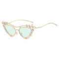 Occhiali da sole cat eye in metallo dorato con fiori di strass e lenti verde chiaro - Regolare / Montatura Oro Verde