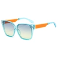 Square fashion sunglasses with transparent blue frame, gradient lenses, and orange detail - Transparent Blue Frame Blue Yellow Lens