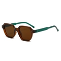 Retro square sunglasses with transparent brown frame and contrasting dark green temples - Tea Frame Tea Lens