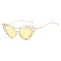 Occhiali da sole cat-eye con montatura in metallo dorato, lenti gialle e fiori di strass - Regolare / Montatura Dorata Lenti Gialle