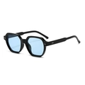 Classic black square sunglasses with light blue lenses and silver lightning metal detail - Black Frame Blue Lens