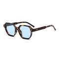 Tortoise shell hex sunglasses with light blue lenses and silver lightning bolt studs - Leopard Frame Blue Lens