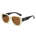 Creamy white cat-eye oversized sunglasses with black temples and silver H-logo detail - Rice White Frame / Tea Lens