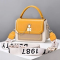 Chic color-block square bag in yellow and off-white with 1987 wide woven strap - Yellow and White