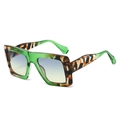 Green translucent and tortoiseshell square sunglasses with blue gradient lenses - Green Leopard Frame Blue Yellow Lens