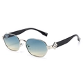 Lunettes de soleil hexagonales en métal argenté avec verres dégradés bleu et jaune - Standard / Régulier (incl. 13 % TVA) Monture argentée Verres bleu-jaune