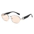 Lunettes de soleil carrées en métal argenté avec verres orange et branches noires - Standard / Monture argentée régulière avec verres champagne