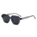 Translucent grey rectangular sunglasses with dark lenses and metal rivets detail - Transparent Grey Frame Grey Lens