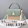 Three-tone crossbody bag in green, beige and cream with wide embroidered strap - Green and White