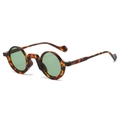 Retro round tortoise shell sunglasses with green lenses and unique wavy temples - Leopard Frame Dark Green Lens