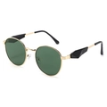 Vintage oval gold metal frame sunglasses with dark green lenses and geometric details - Gold Frame Dark Green Lenses