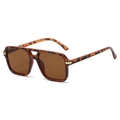 Retro tortoise shell square sunglasses with double bridge and gold metal accents - Leopard Frame Tea Lens