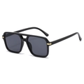 Retro double-bridge square sunglasses in black frame with gold metal bar accents - Black Frame Grey Lens