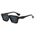Classic black square oversized sunglasses with silver metal dots and dark grey lenses - Bright Black Frame Grey Lens
