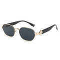 Modern square gold metal sunglasses with dark gray lenses and geometric hollow temple detail - Gold Frame Grey Lens