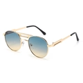 Lunettes de soleil steampunk rétro avec monture ronde en métal et verres dégradés - Monture dorée avec verres dégradés bleu et jaune