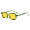 Vintage square sunglasses with green marble frame and translucent yellow lenses - Regular / Standard (Inc. 13% VAT) Green Floral Frame with Yellow Lenses