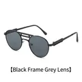 Lunettes de soleil rétro punk avec monture en métal noir et verres gris pour hommes et femmes - Monture Noire Verres Gris