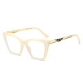 Cat eye blue light blocking glasses in creamy beige frame with gold feather temple detail - Rice White Frame Clear Lens