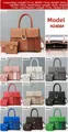Detailed grid view of three-piece tote bag set with snakeskin texture and dimensions - Pink