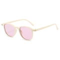 Retro oval sunglasses with cream frames, pink lenses, and golden metal accents - Regular / Regular (Incl. 13% VAT) Off-White Frame Pink Lenses