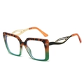 Montatura quadrata con sfumatura verde tartarugata e aste in metallo dorato - Leopardato Sopra Verde Sotto
